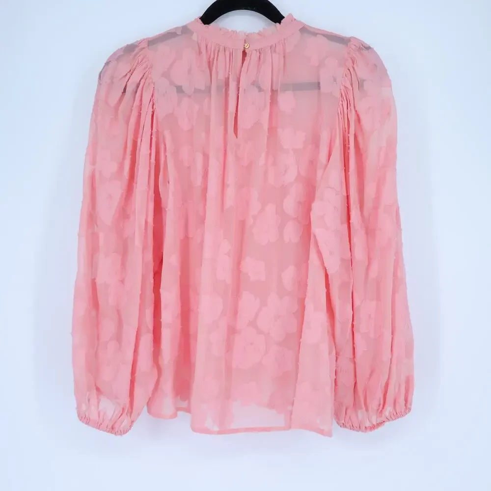 ULLA JOHNSON Sandrine Blouse Pink Floral Jacquard Long Sleeve Women's 10